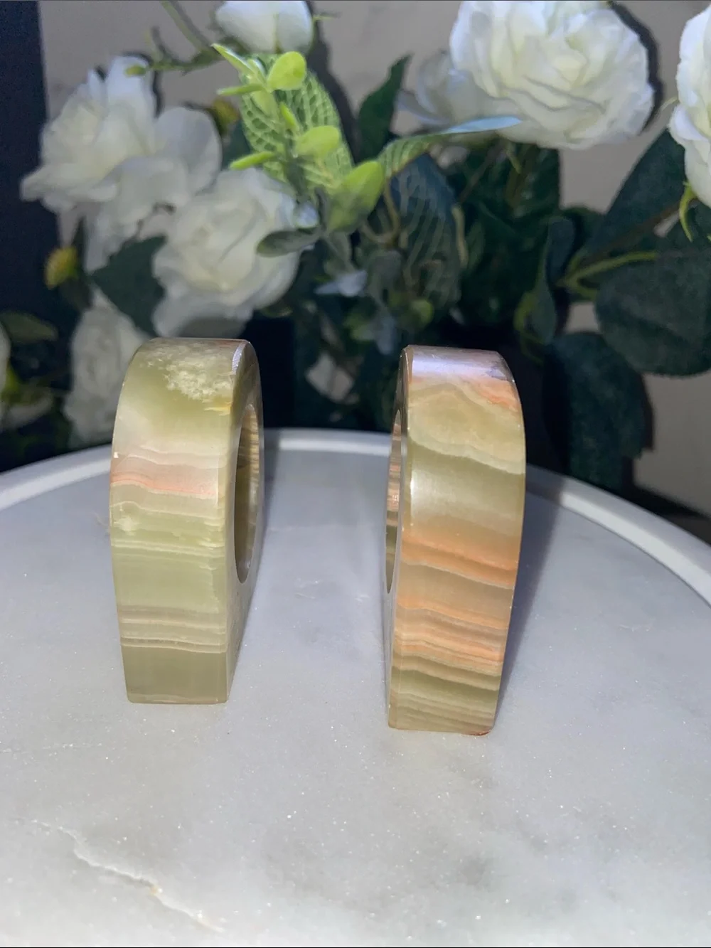 Onyx Stone Marvel Napkin Rings Holders Set of 2